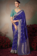 Twilight Blue Banarasi Silk Saree with Designer Blouse Piece