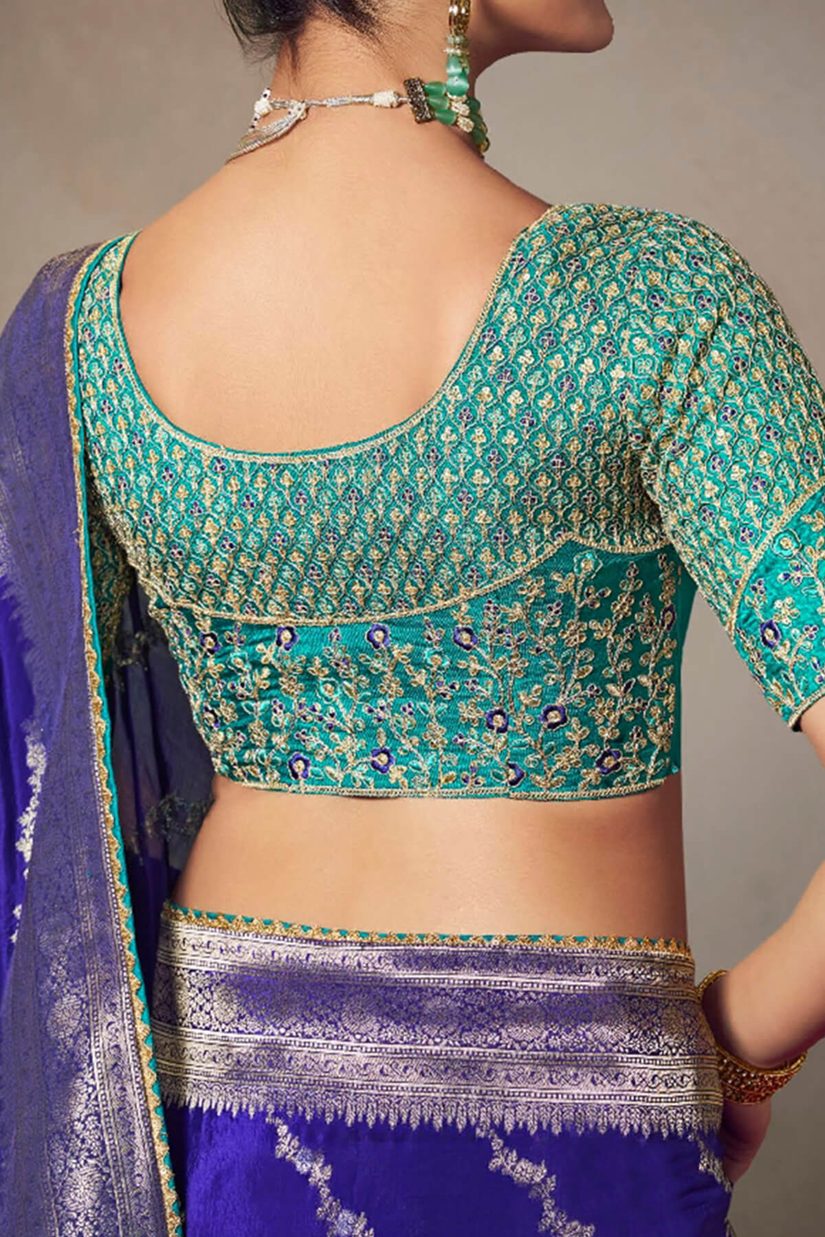 Twilight Blue Banarasi Silk Saree with Designer Blouse Piece