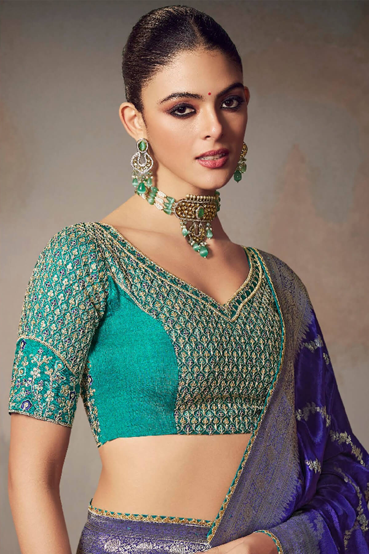 Twilight Blue Banarasi Silk Saree with Designer Blouse Piece