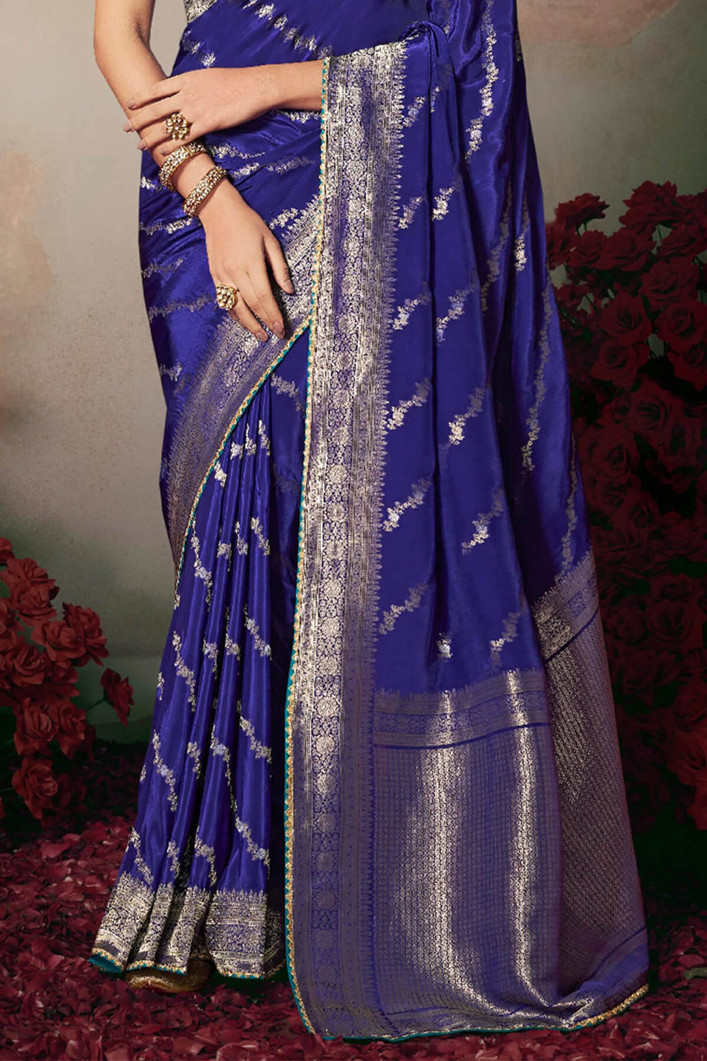 Twilight Blue Banarasi Silk Saree with Designer Blouse Piece