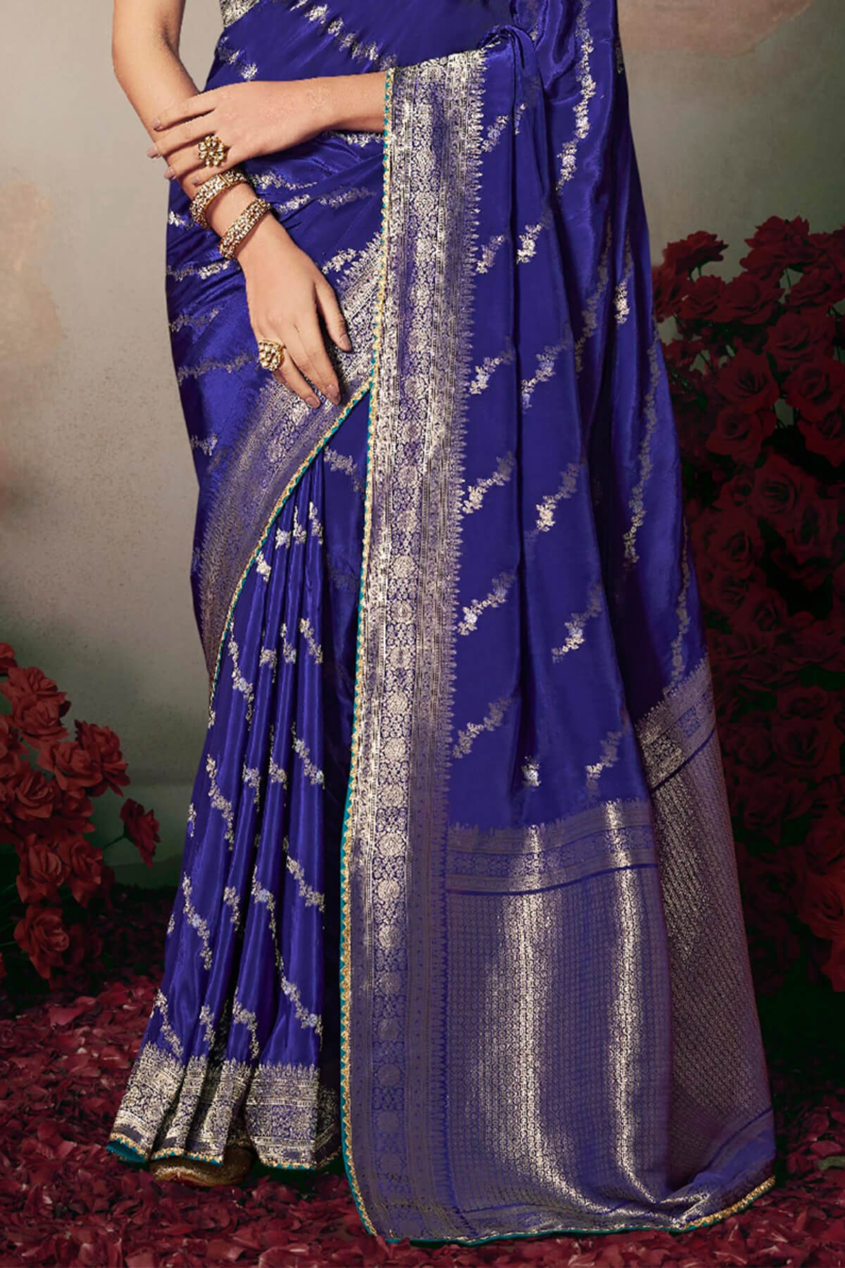 Twilight Blue Banarasi Silk Saree with Designer Blouse Piece