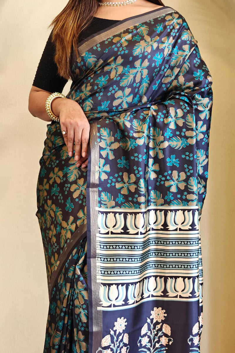 Twilight Blue Digital Printed Dola Viscose Saree