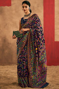 Ultramarine Blue Kashmiri Modal Pashmina Silk Saree