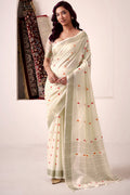 Vanilla Beige Linen Cotton Silk Saree