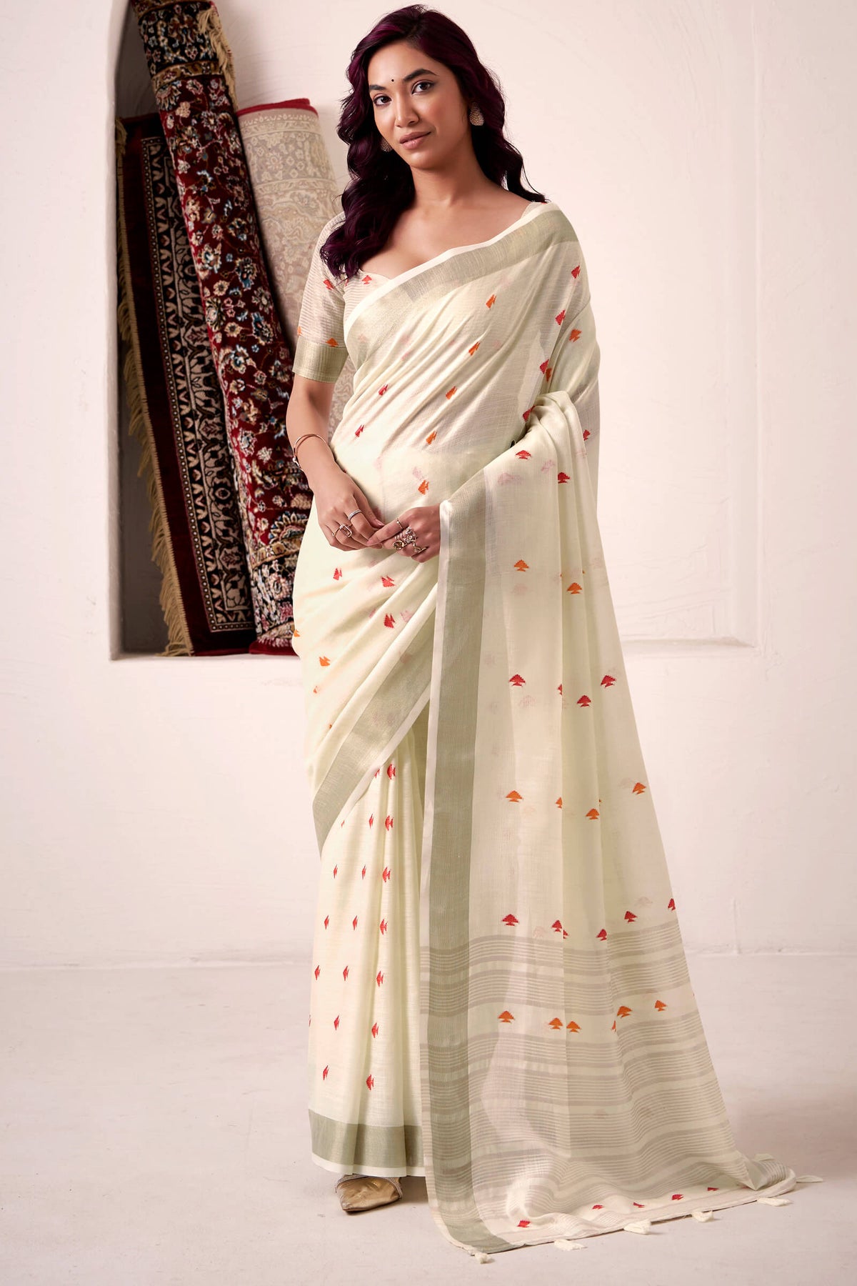 Vanilla Beige Linen Cotton Silk Saree