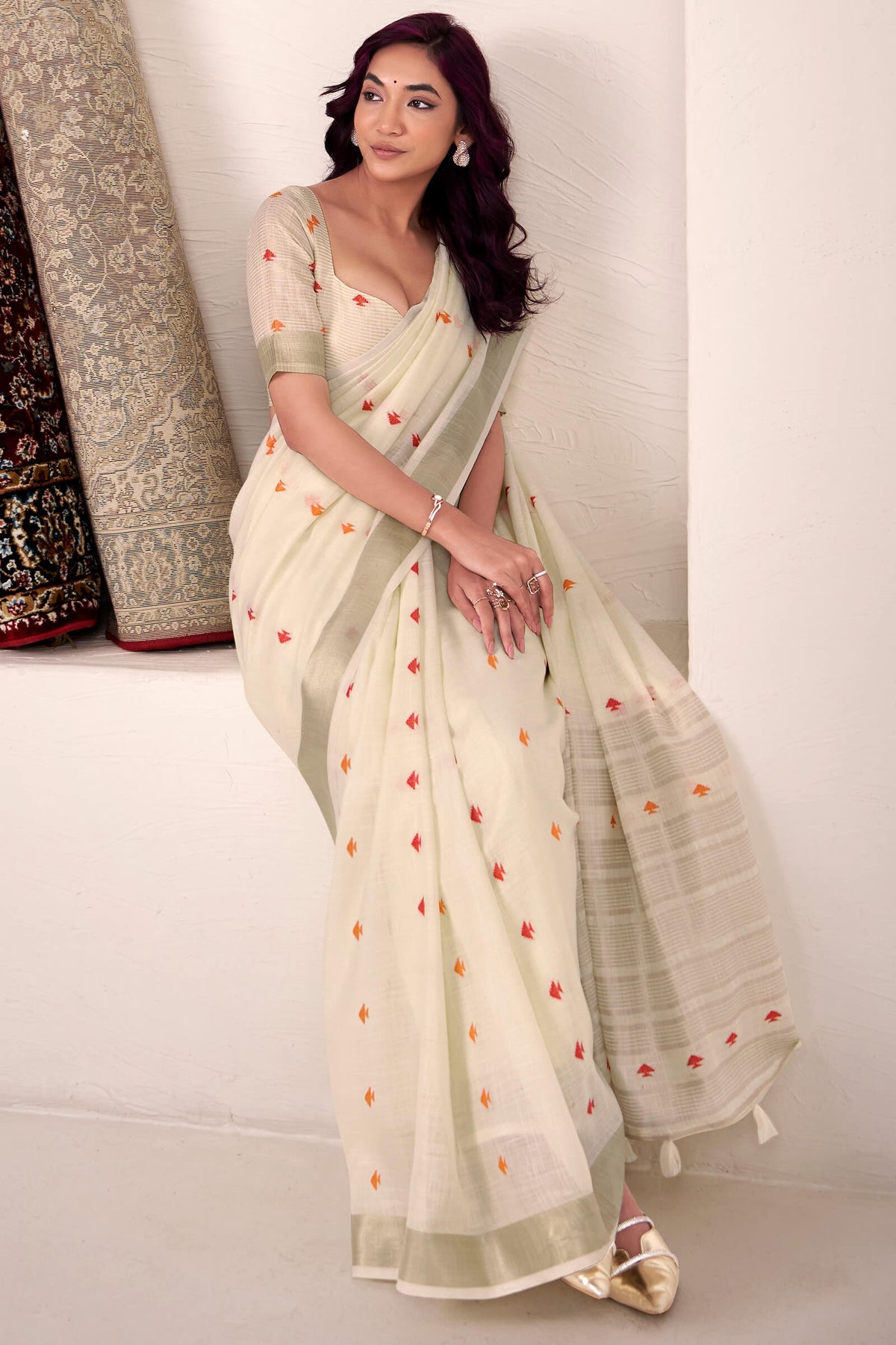 Vanilla Beige Linen Cotton Silk Saree