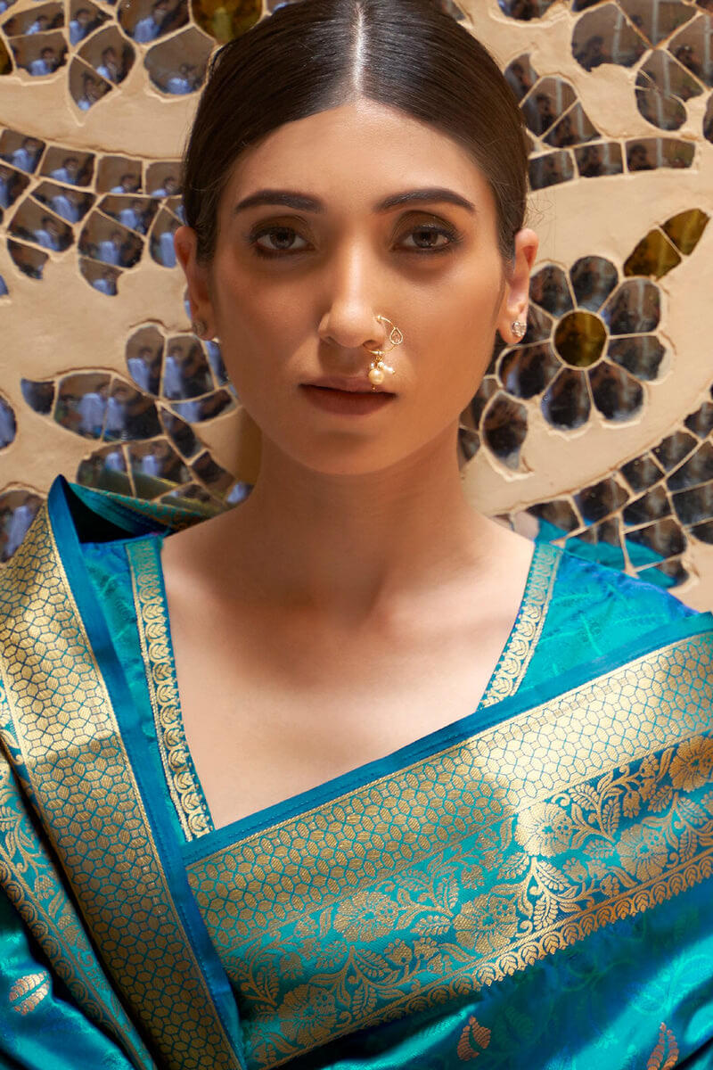 Venice Blue Kanjivaram Silk Saree