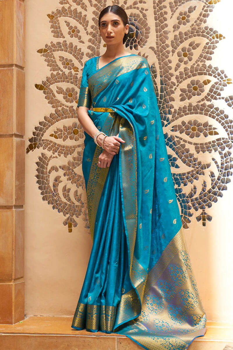 Venice Blue Kanjivaram Silk Saree