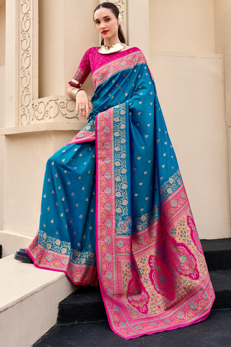 Venice Blue Soft Banarasi Silk Saree
