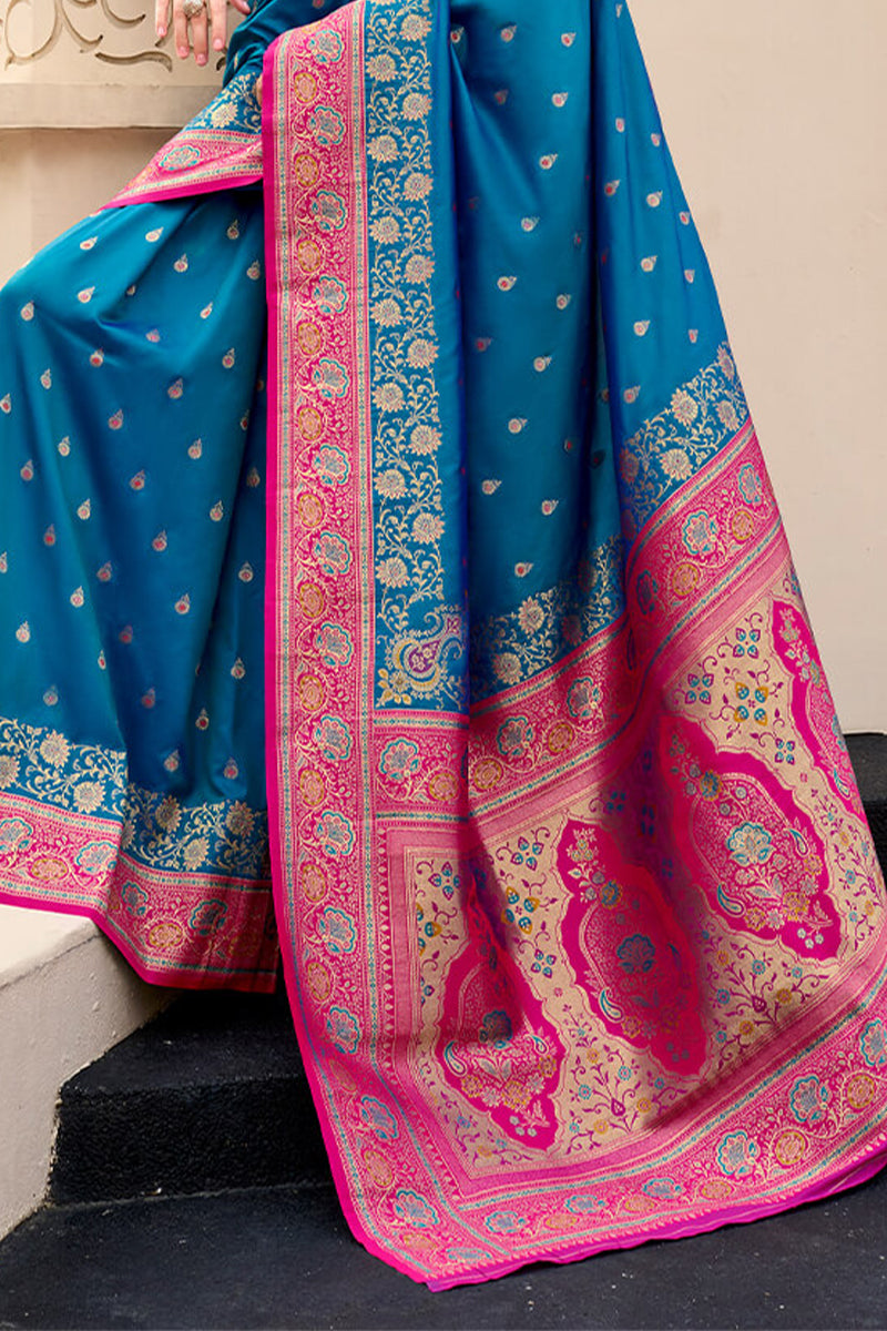 Venice Blue Soft Banarasi Silk Saree