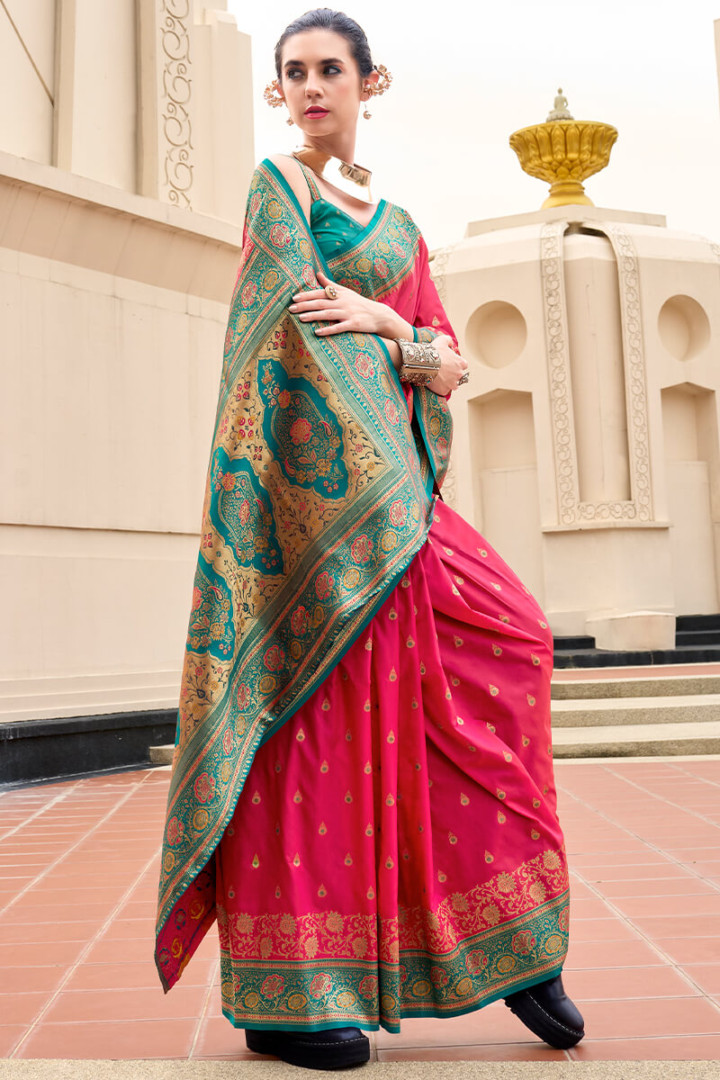Warm Pink Soft Banarasi Silk Saree