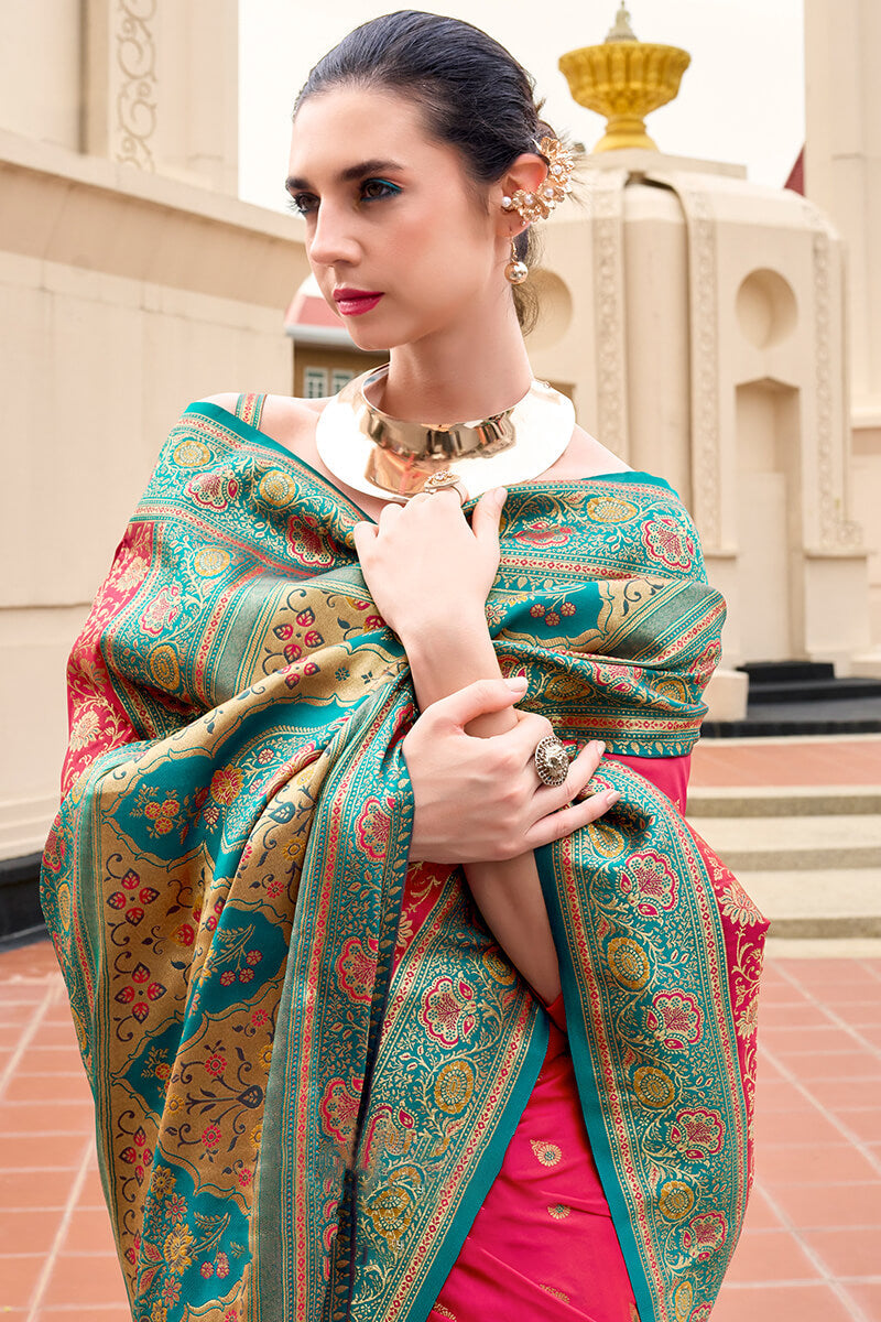 Warm Pink Soft Banarasi Silk Saree