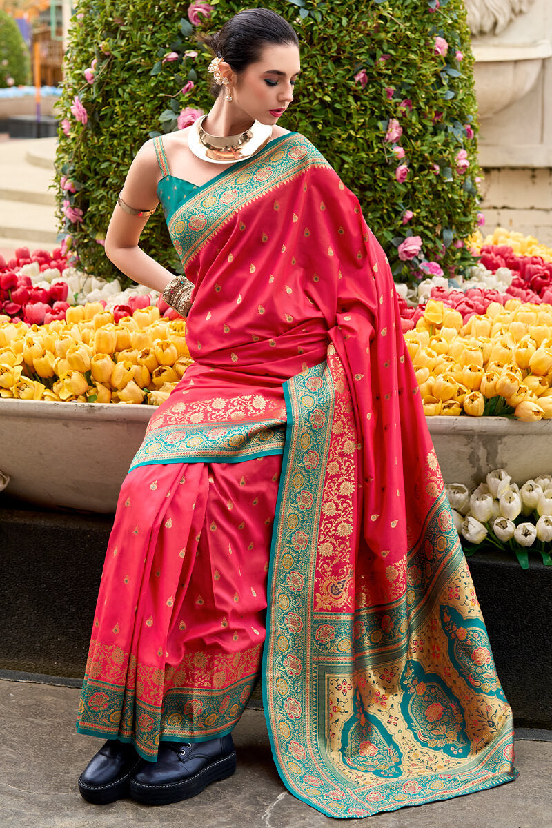 Warm Pink Soft Banarasi Silk Saree