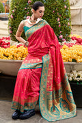 Warm Pink Soft Banarasi Silk Saree