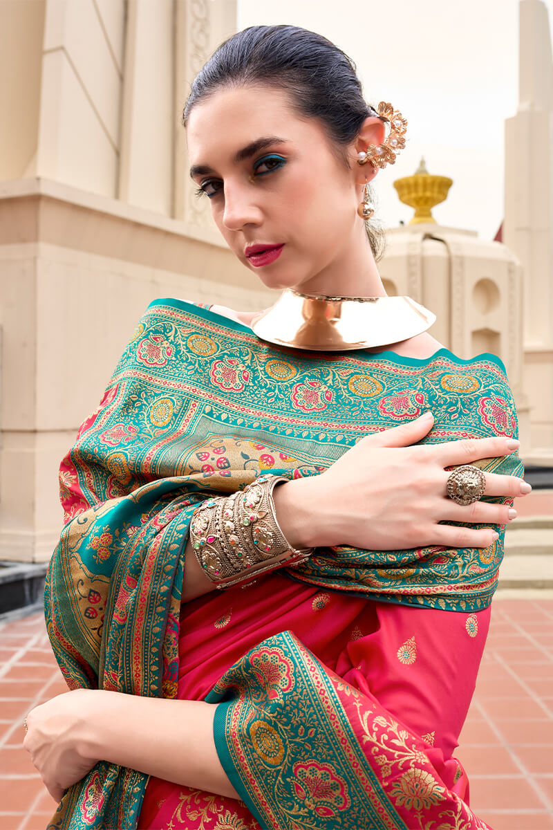 Warm Pink Soft Banarasi Silk Saree