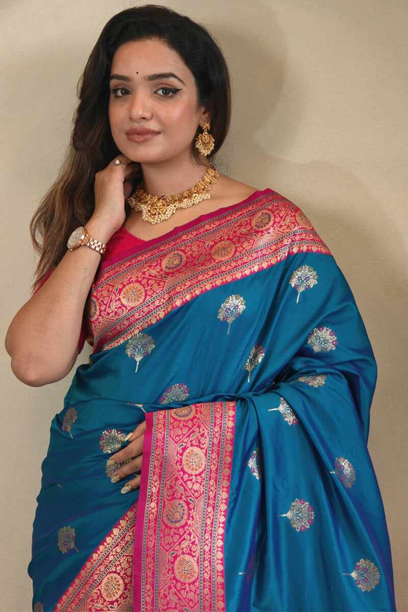 Yale Blue Banarasi Silk saree