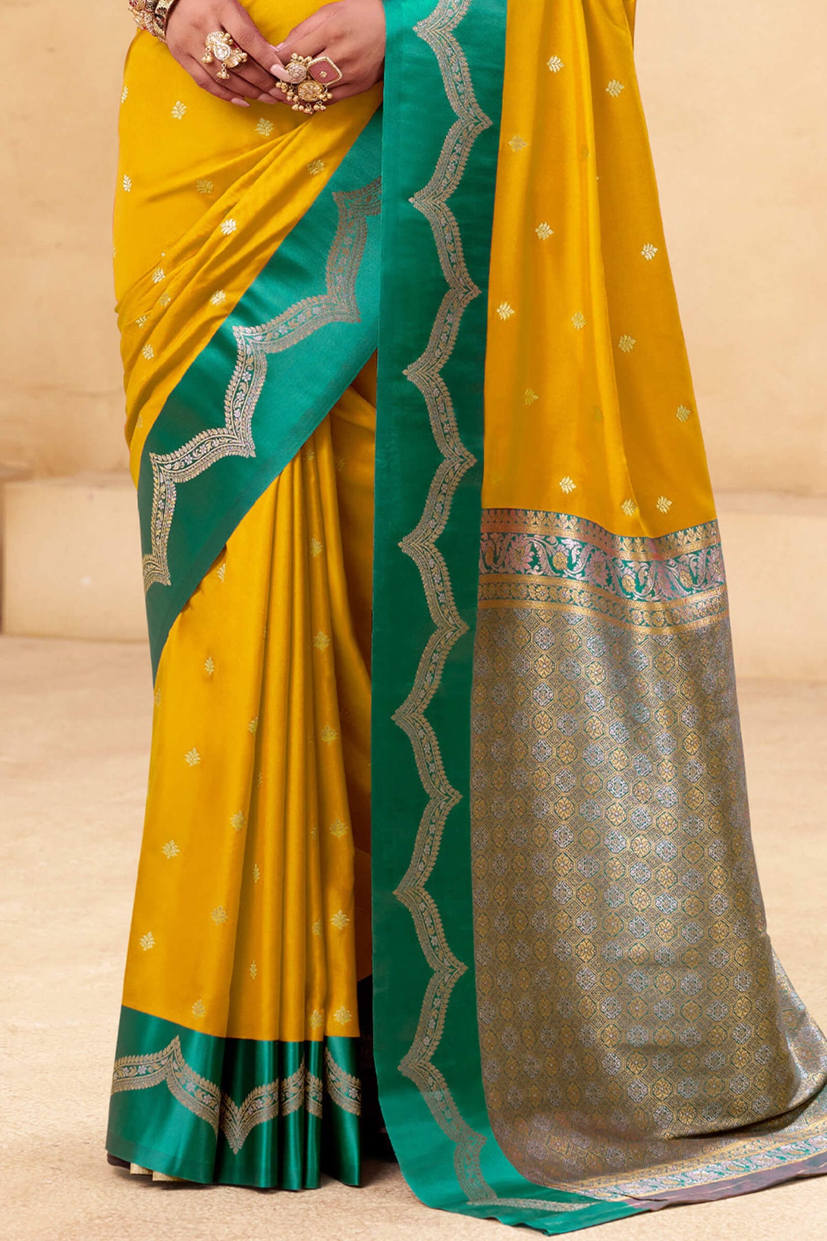Zest Yellow Banarasi Satin Silk Saree