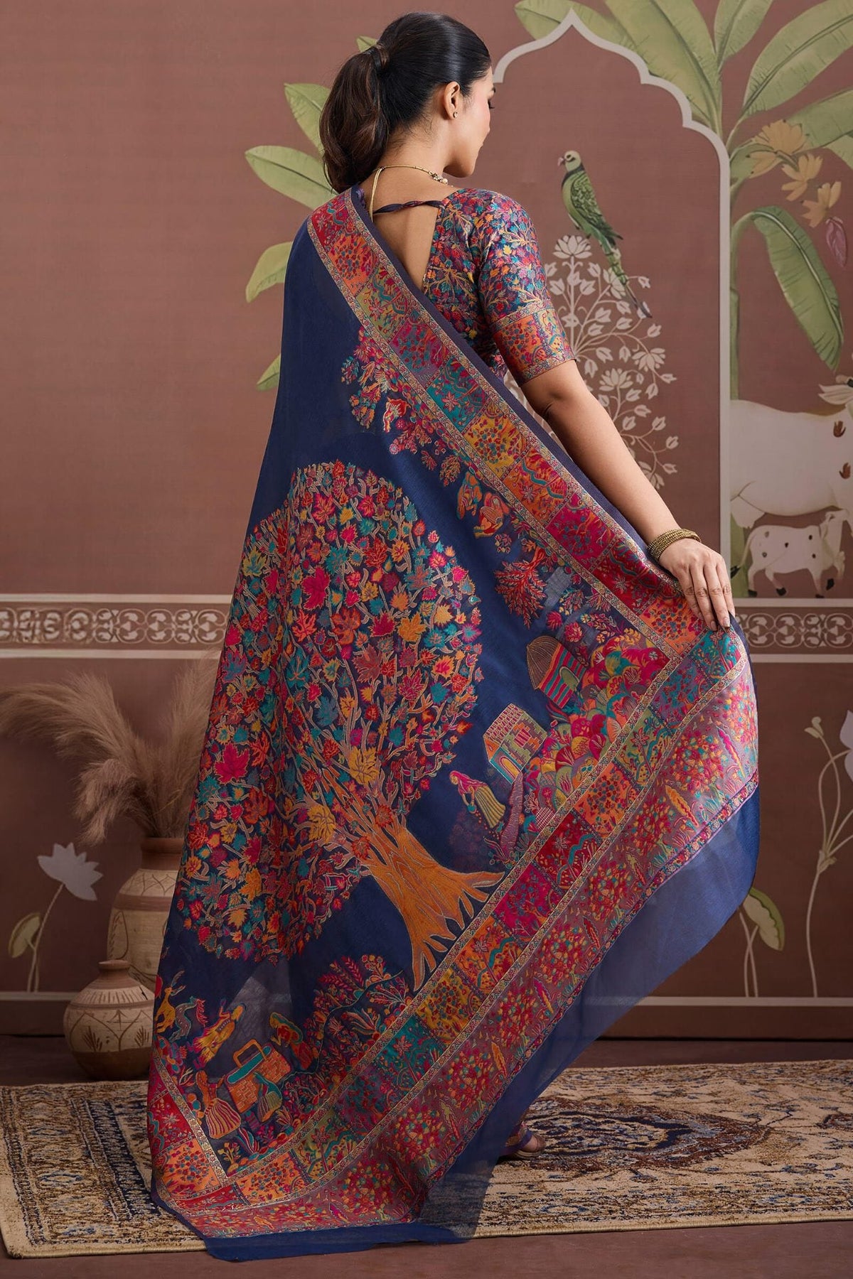 Zodiac Blue Kashmiri Modal Pashmina Silk Saree