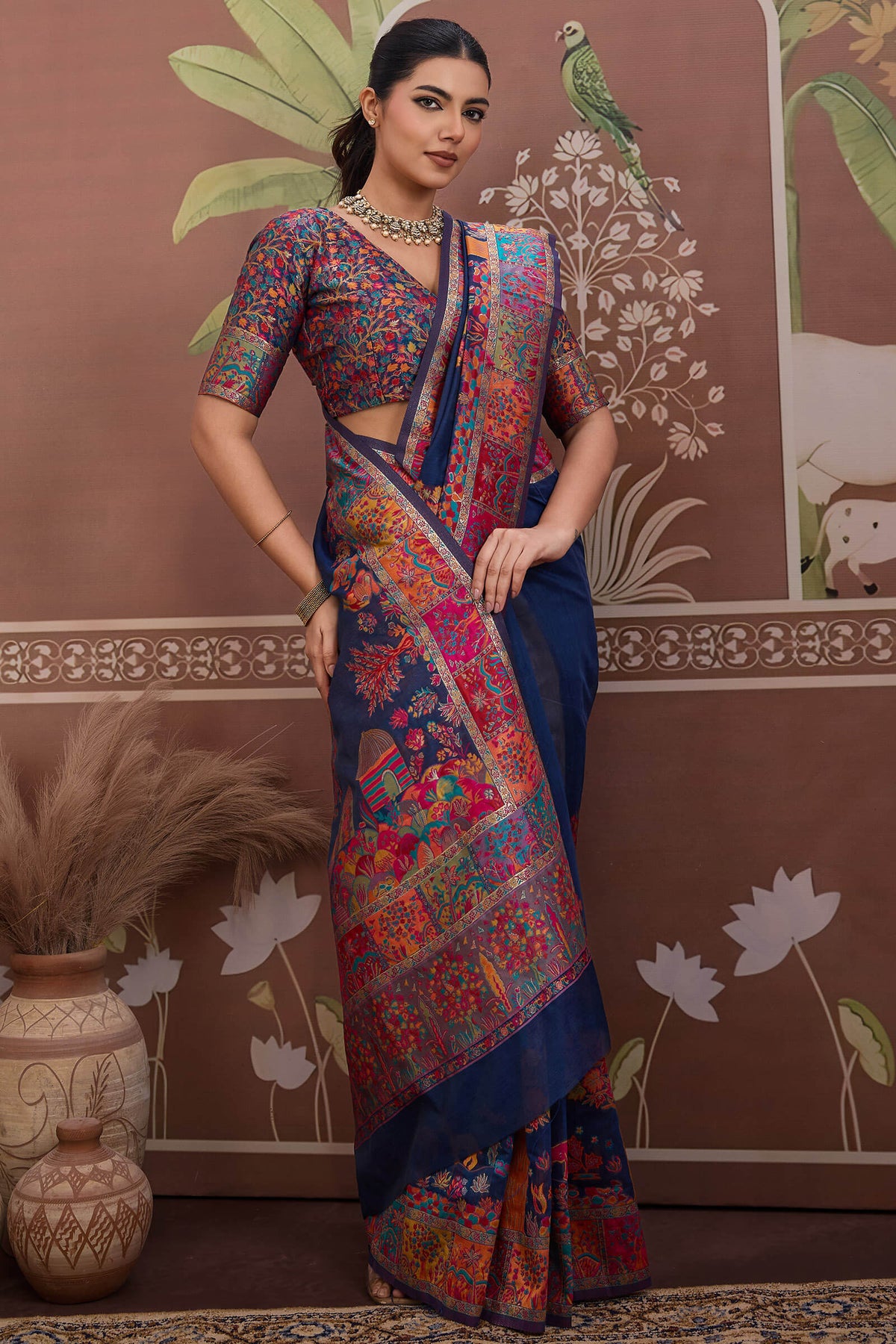 Zodiac Blue Kashmiri Modal Pashmina Silk Saree