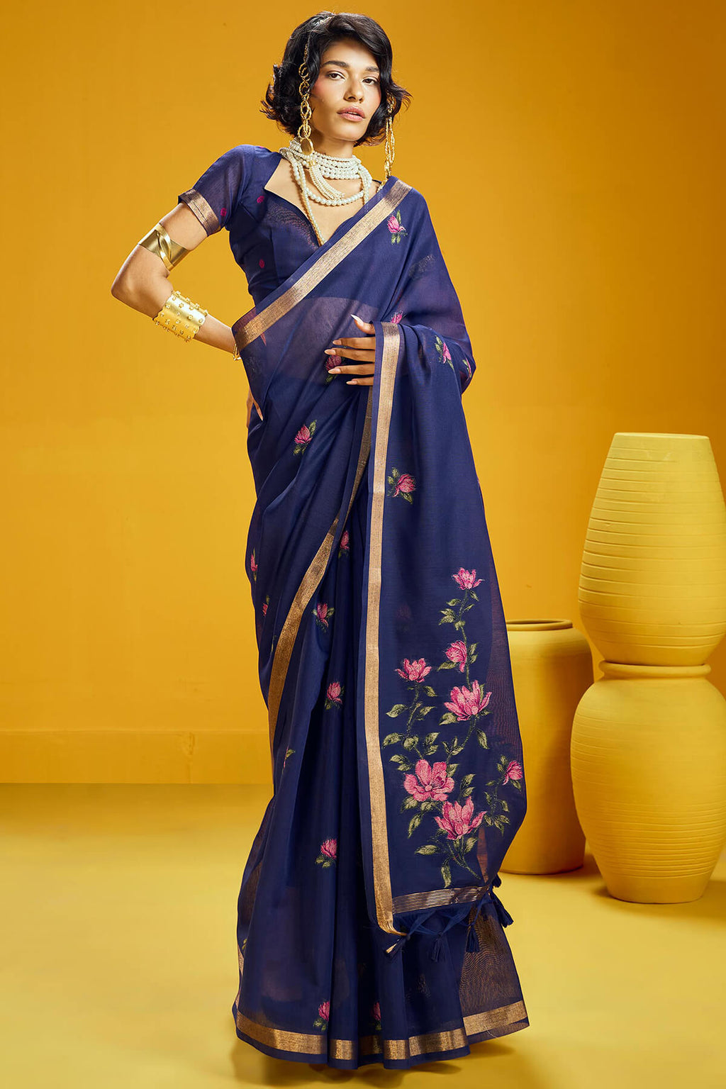 Zodiac Blue Pure Munga Cotton Silk Saree