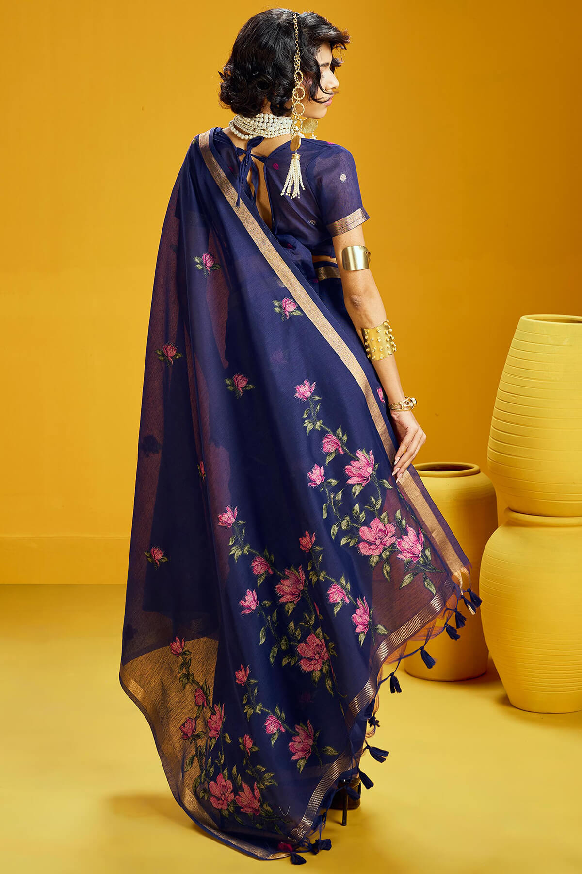 Zodiac Blue Pure Munga Cotton Silk Saree